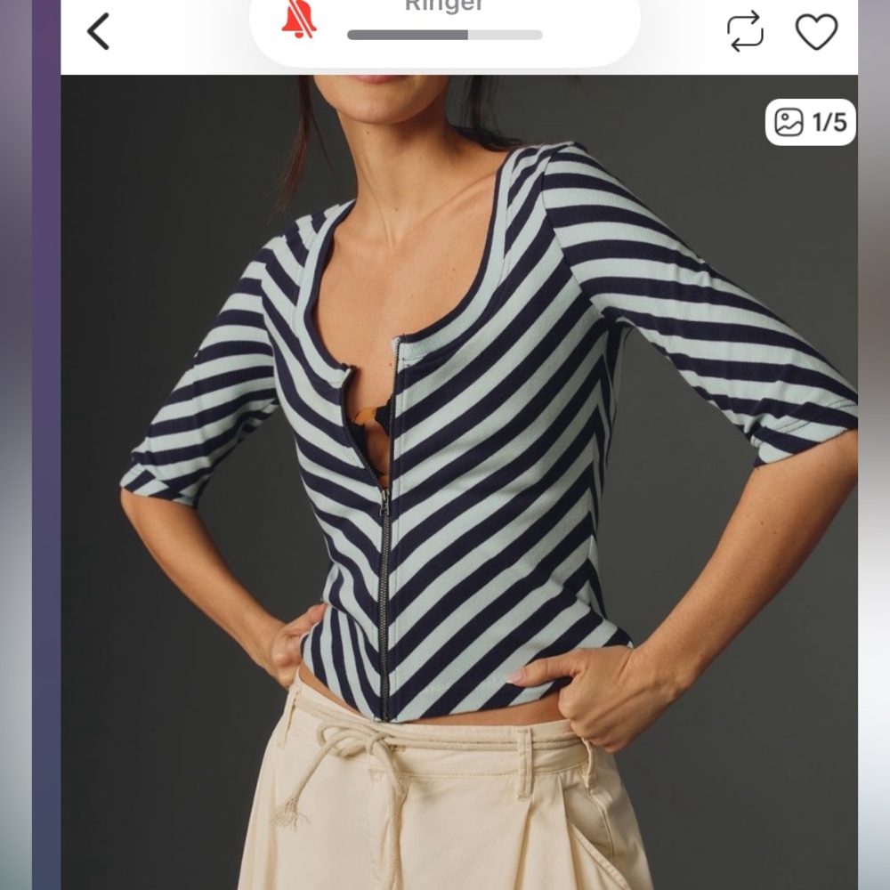Marve scoop neck zip Navy and White Striped Women's Too VGUC XXS